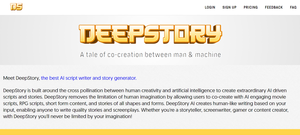 Deepstory's homepage - best ai script generator