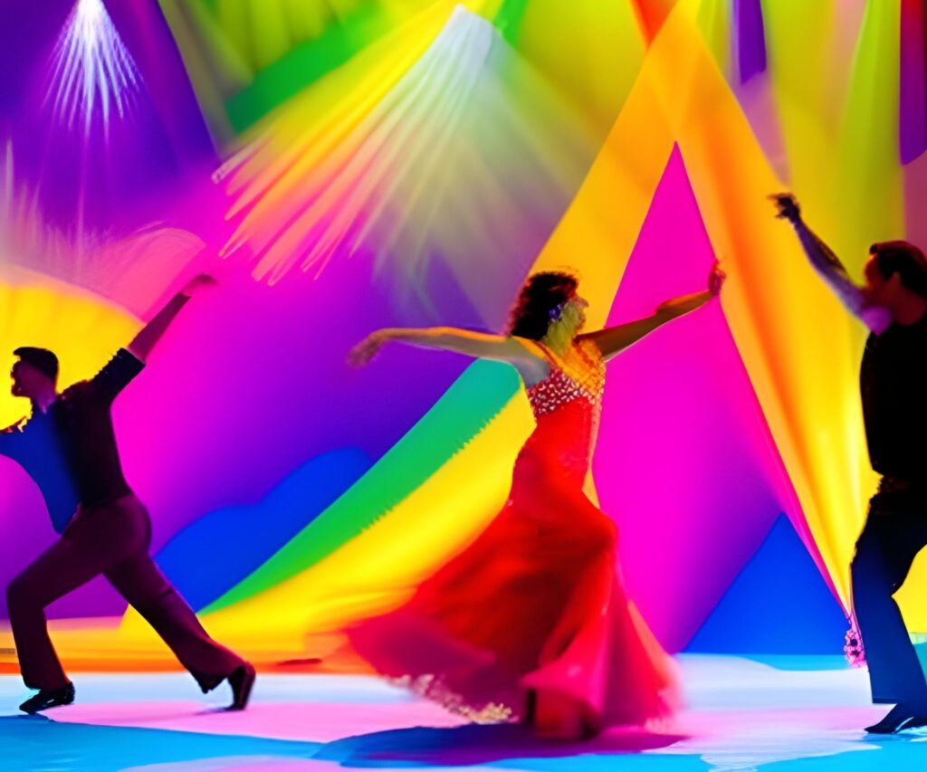 A vibrant scene of a salsa dance party, with dancers whirling in a flurry of bright colors - AI Art Prompt Ideas
