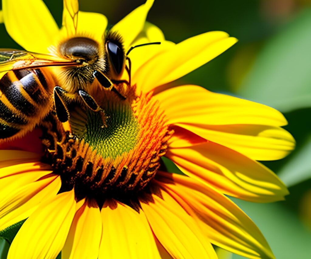 A close-up of a honey bee resting on a sunflower - AI Art Prompt Ideas
