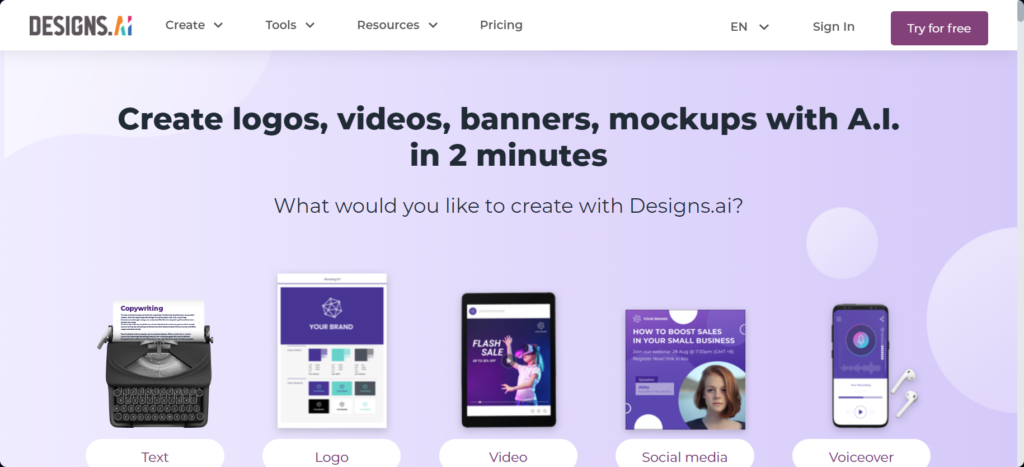Designs.ai Homepage