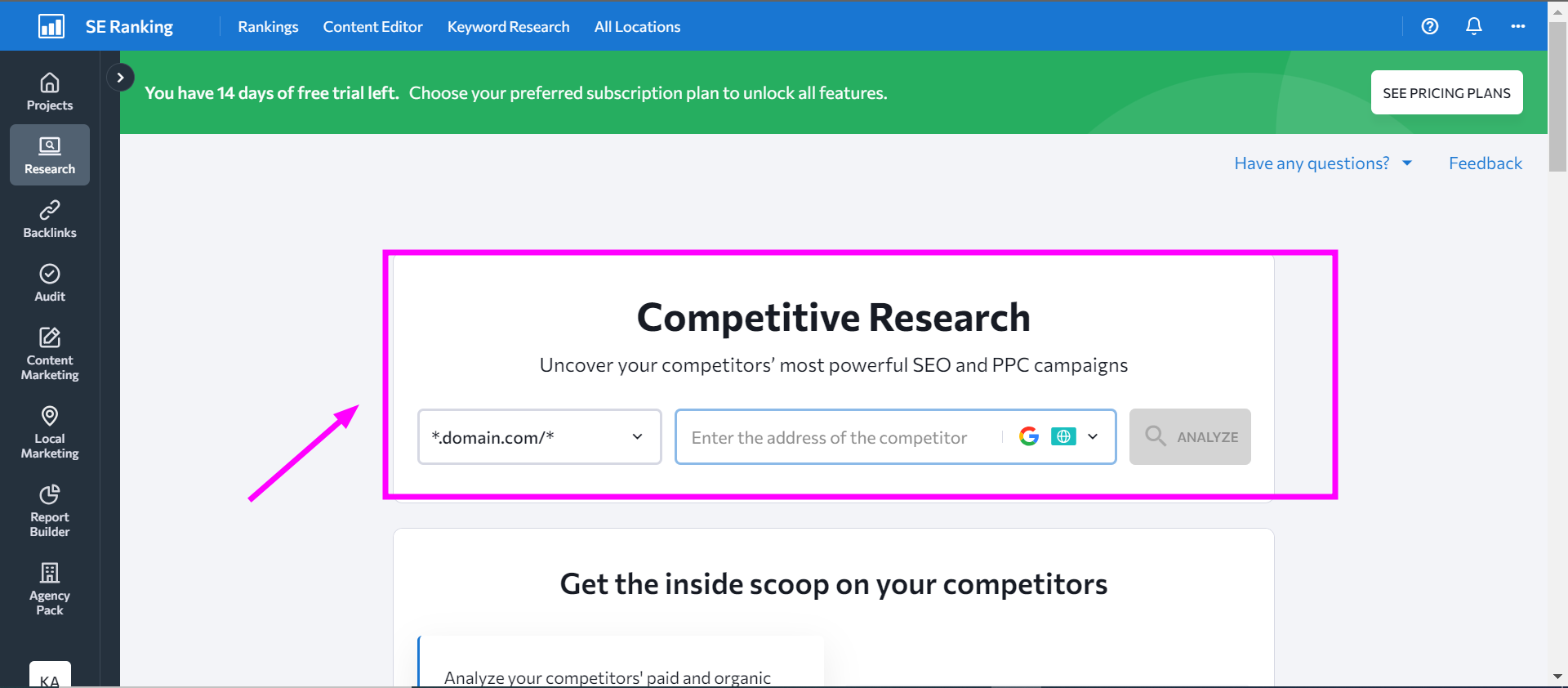 Keyword and competitive research